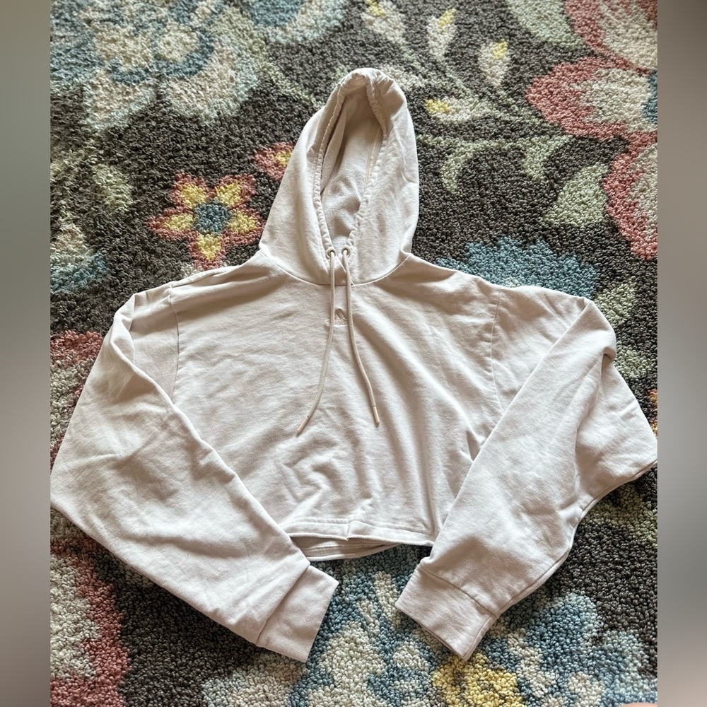 Adidas, pale pink cropped hooded sweatshirt. Size medium.